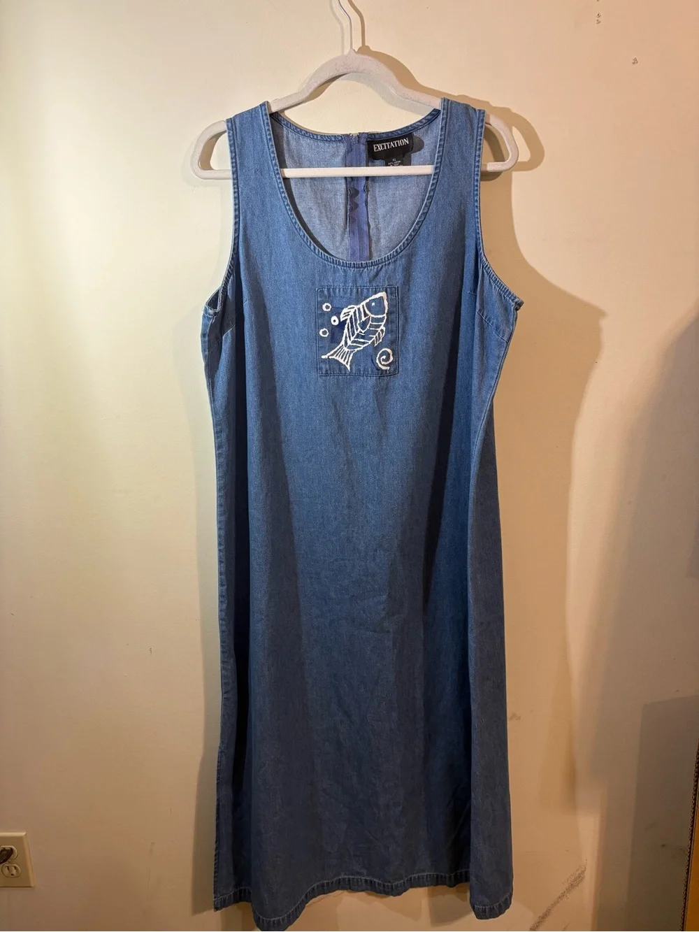 vintage Excitation denim maxi jumper dress women’s XL sleeveless scoop neck - Picture 2 of 9